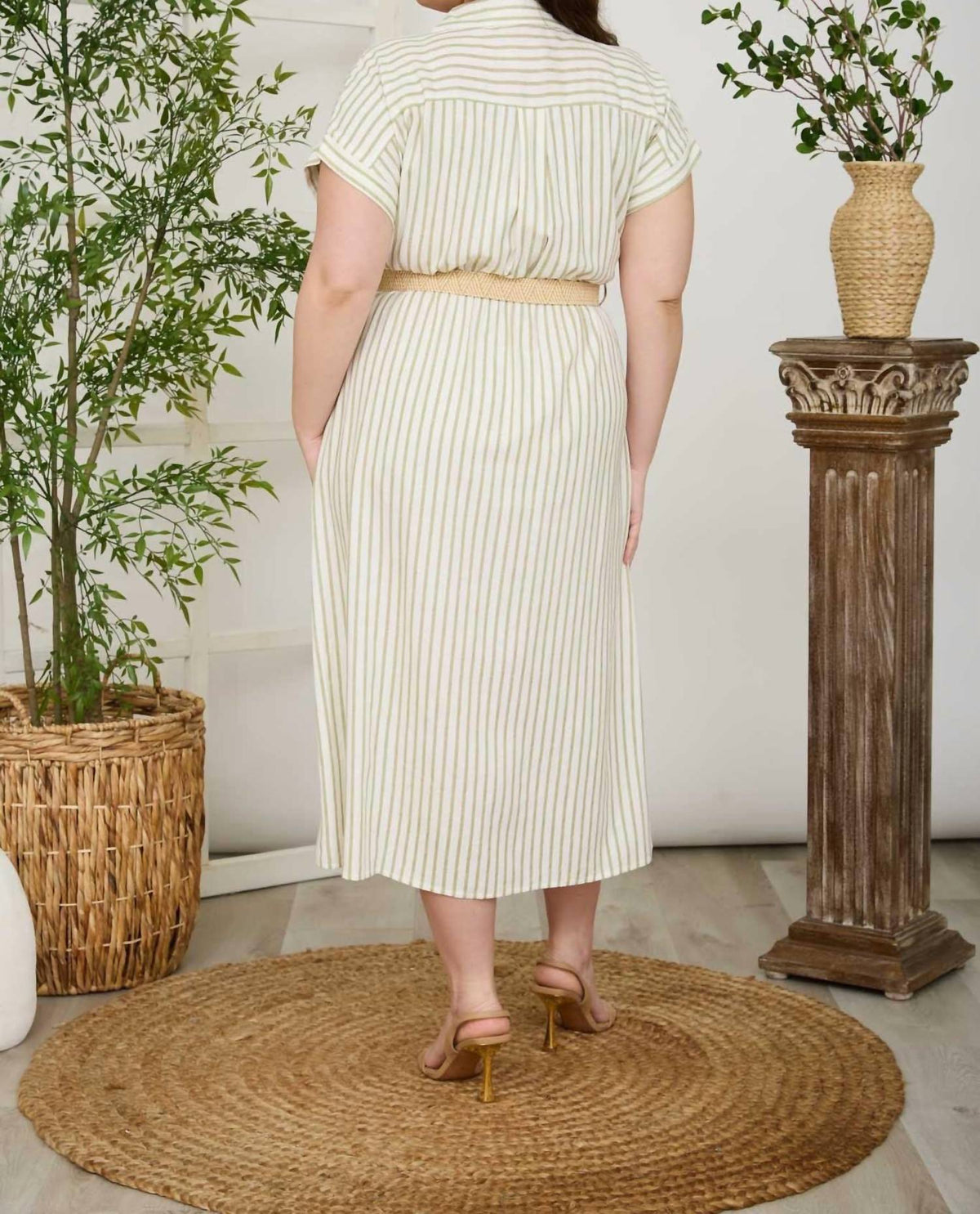 Blu Pepper - Belted Shirt Midi Dress - Plus
