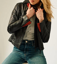 MAURITIUS Christy Star Detail Leather Jacket in vintage black - women's jacket - view 6