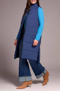 TRIBAL Denver Long Quilted Vest in blue - women's jacket - detail view