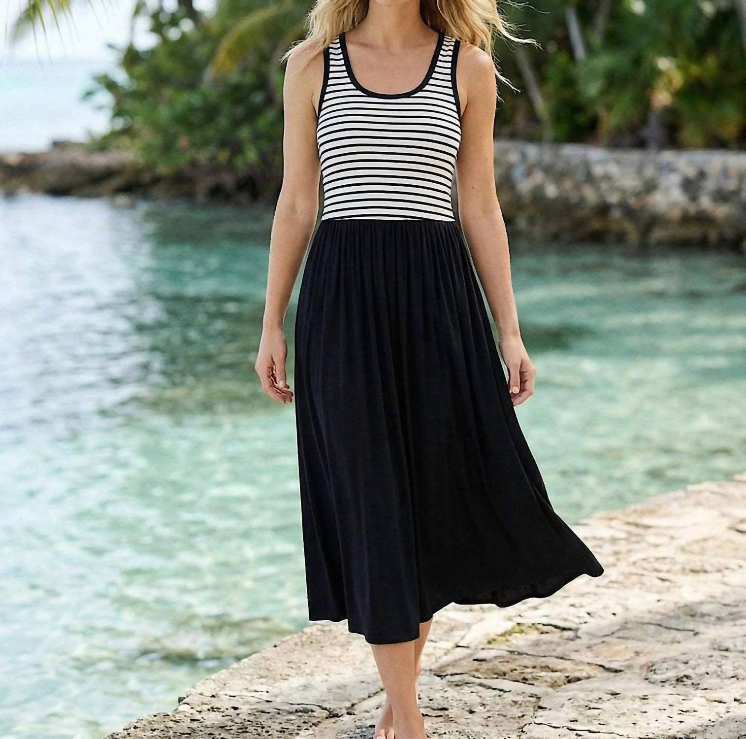Karen Kane - Stripe Mixed Media Midi Dress