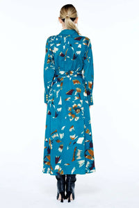 Ciebon - Women's Printed Seersucker Maxi Shirt Dress