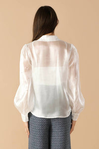 FLYING TOMATO The Lumière Organza Top in white - women's long sleeve top - detail view