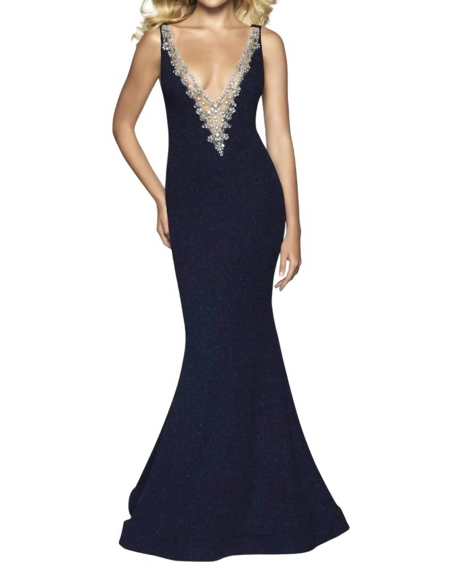 Blush Prom - Embellished Glitter Jersey Evening Gown