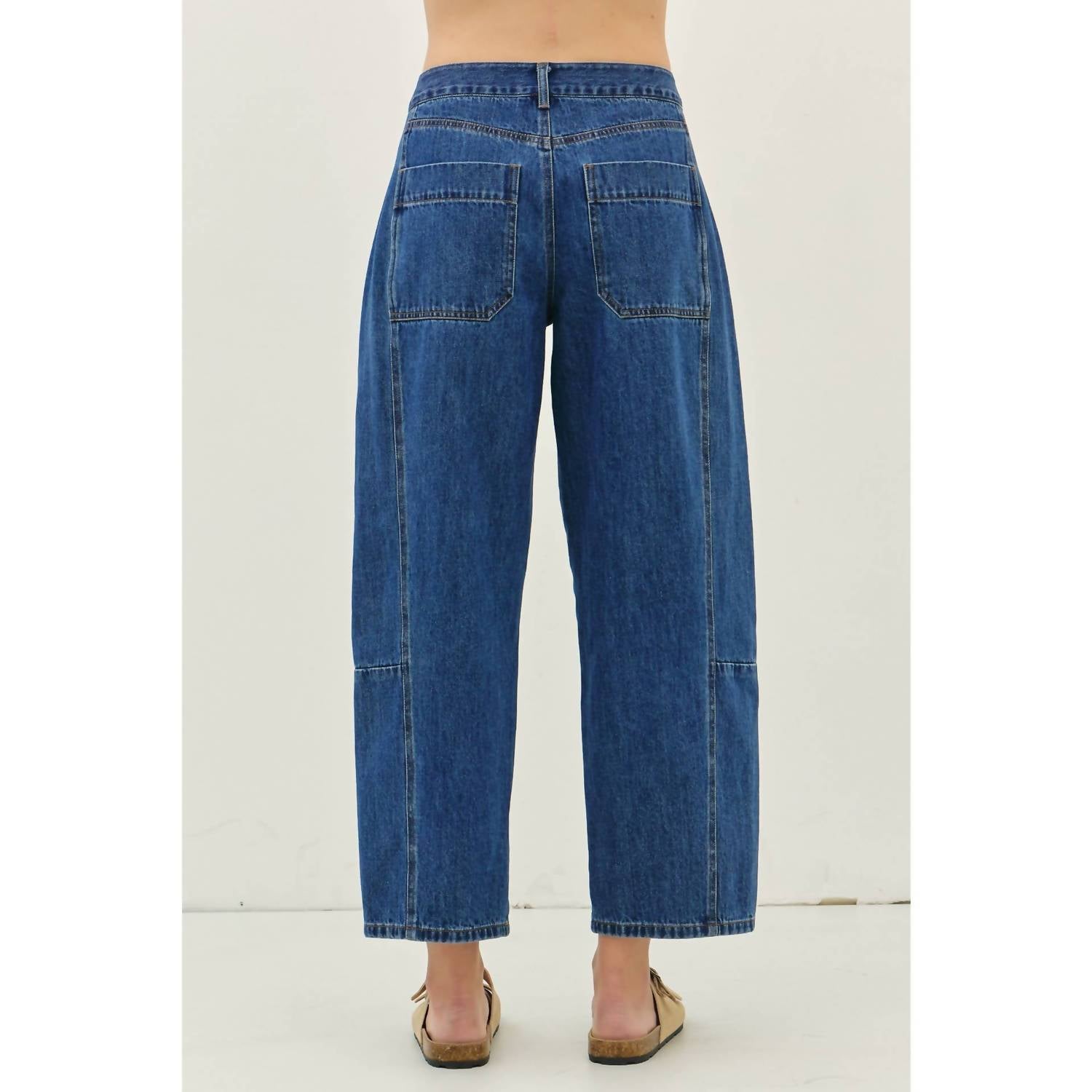 Idem Ditto - Mid Rise Barrel Leg Ankle Denim Pants