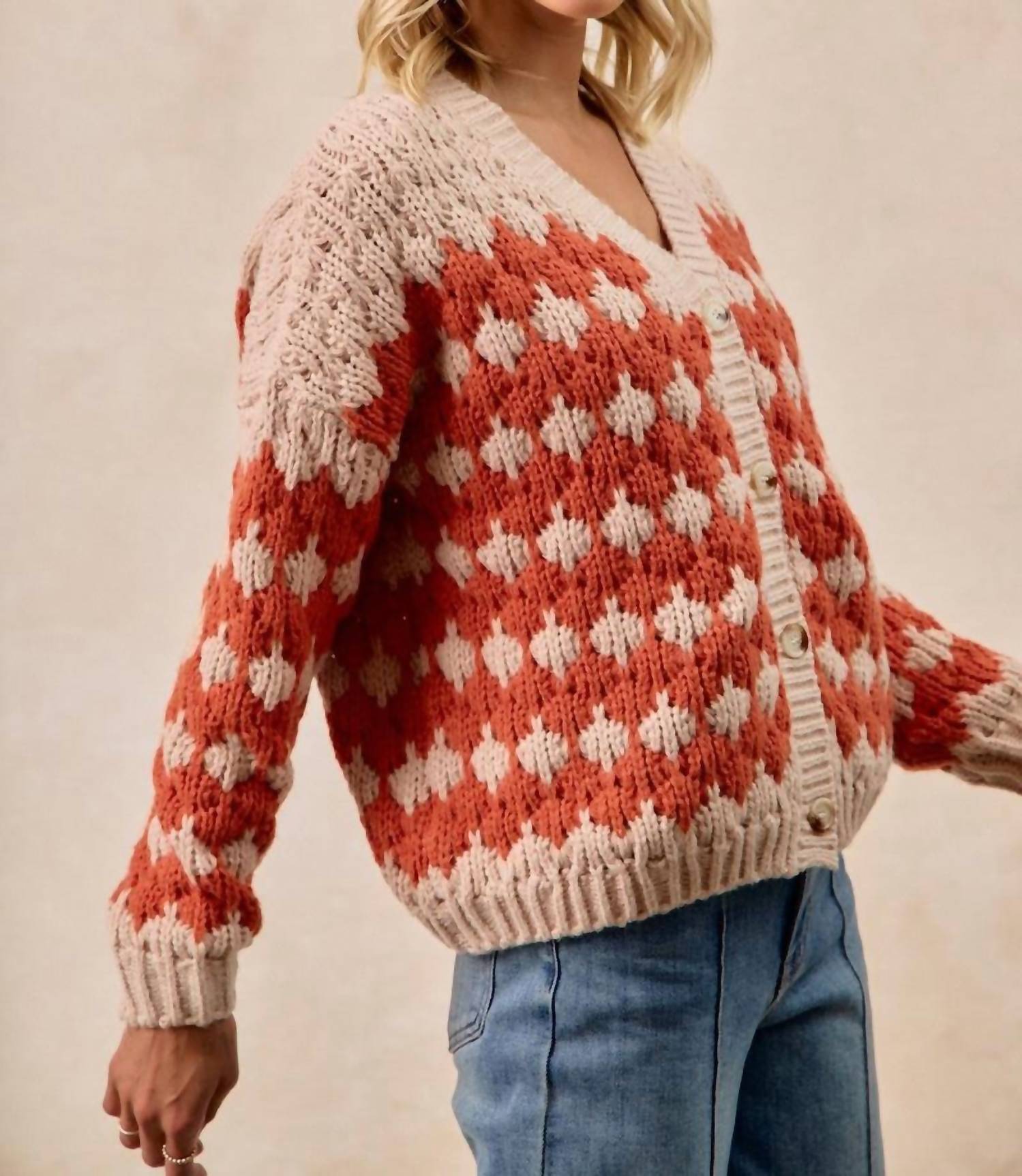 Pol - Textured Sweater Cardigan With Buttoned Closure