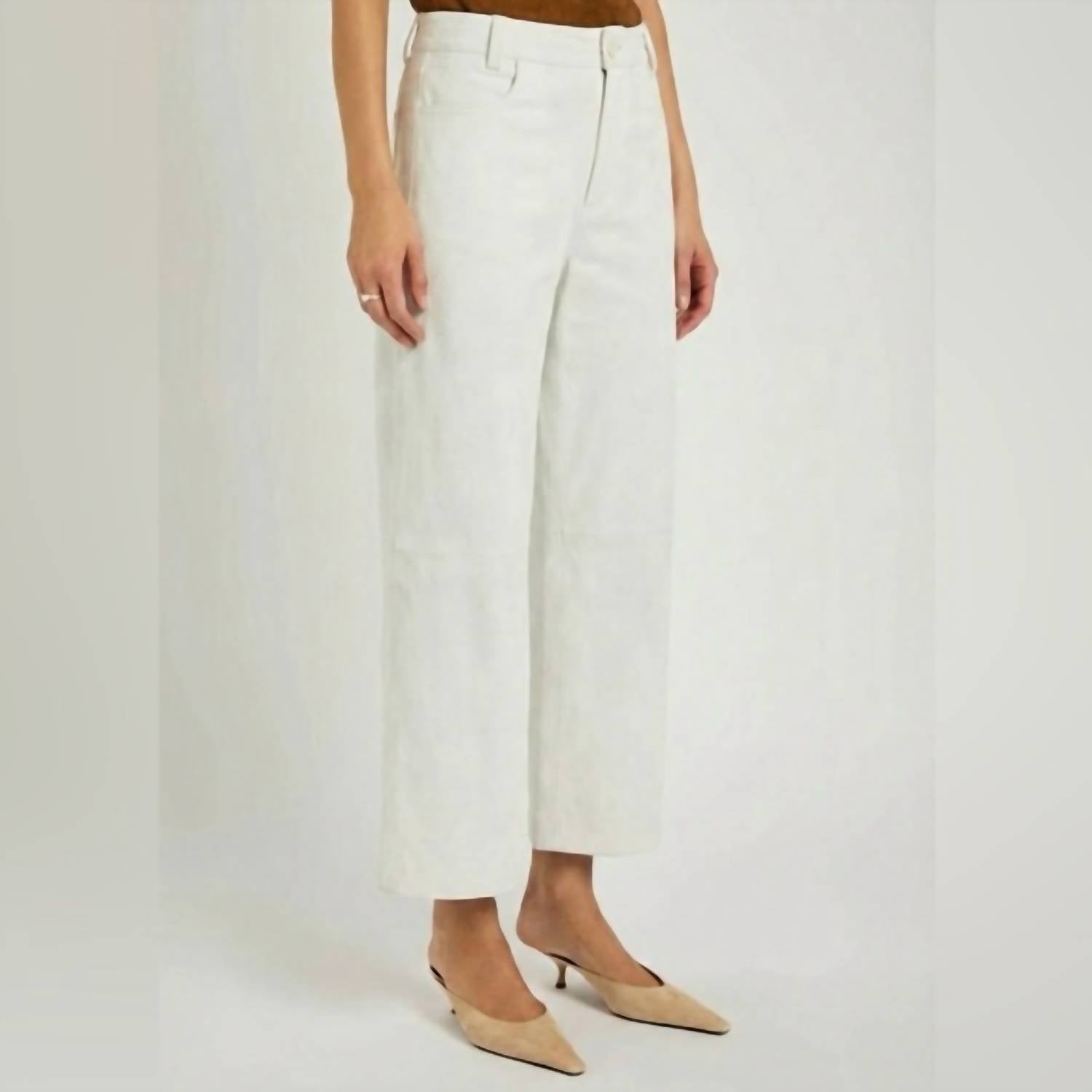 Stouls Lilou Lamb Leather Wide Leg Pants in white - women's pants - detail view