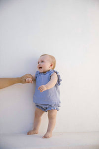 MarMar Copenhagen Tirra Wavy Frill Blouse in navy stripe 1 - kids' blouse - alternate view