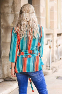 L & B Creations - Belted Stripe V-neck Top