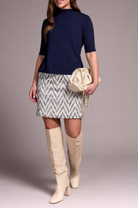 Tribal - Soft French Terry Funnel Neck Elbow Sleeve Top