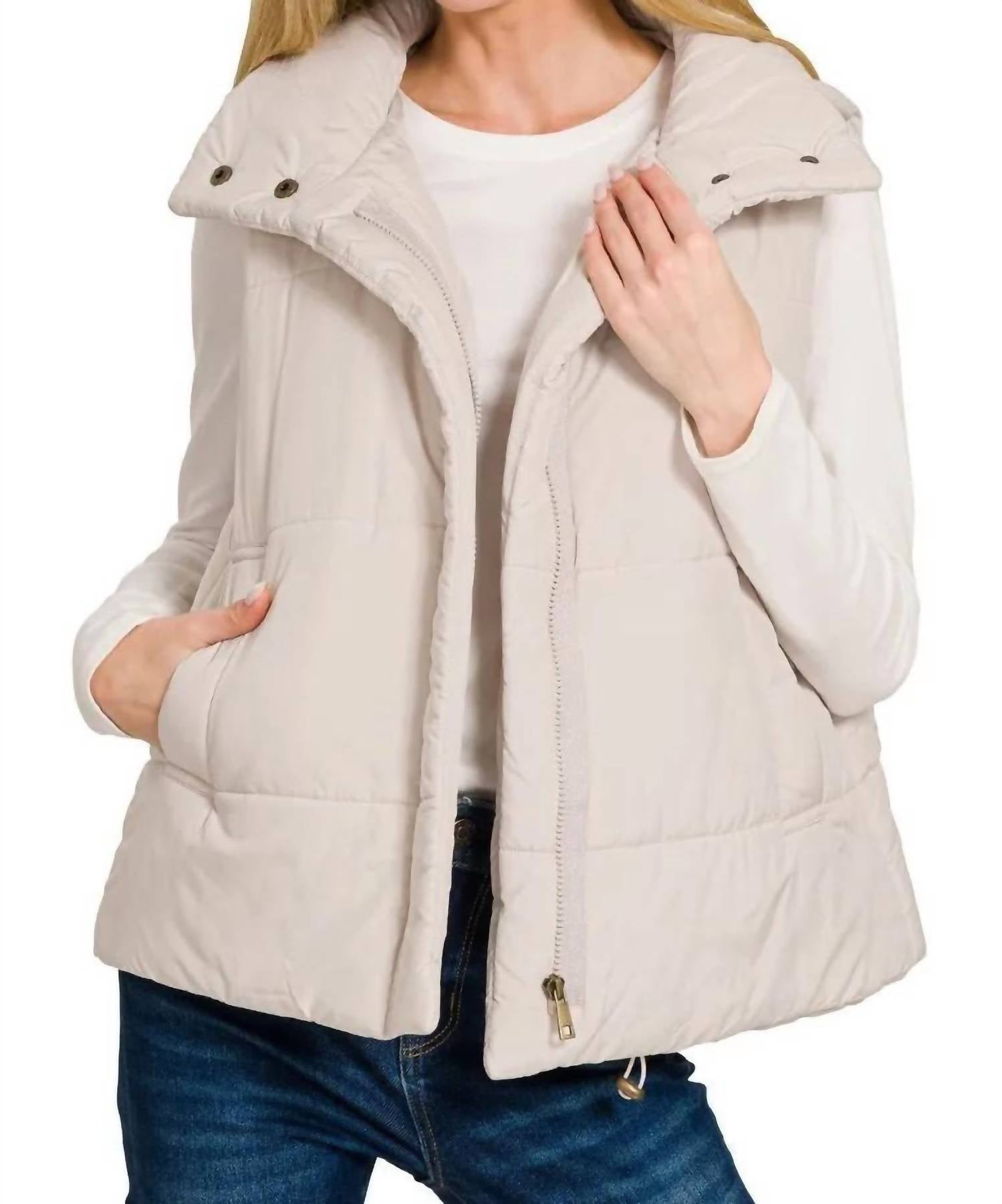 Zenana - High Neck Zip-up Puffer Vest