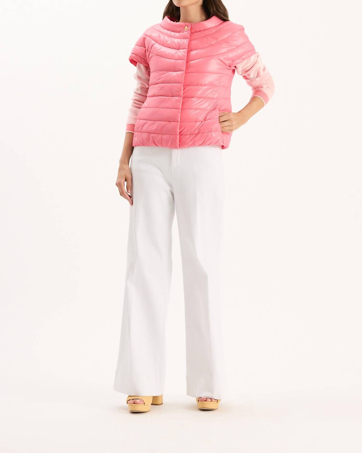 Tyler Boe Cap Sleeve Quilted Jacket in coral - women's jacket
