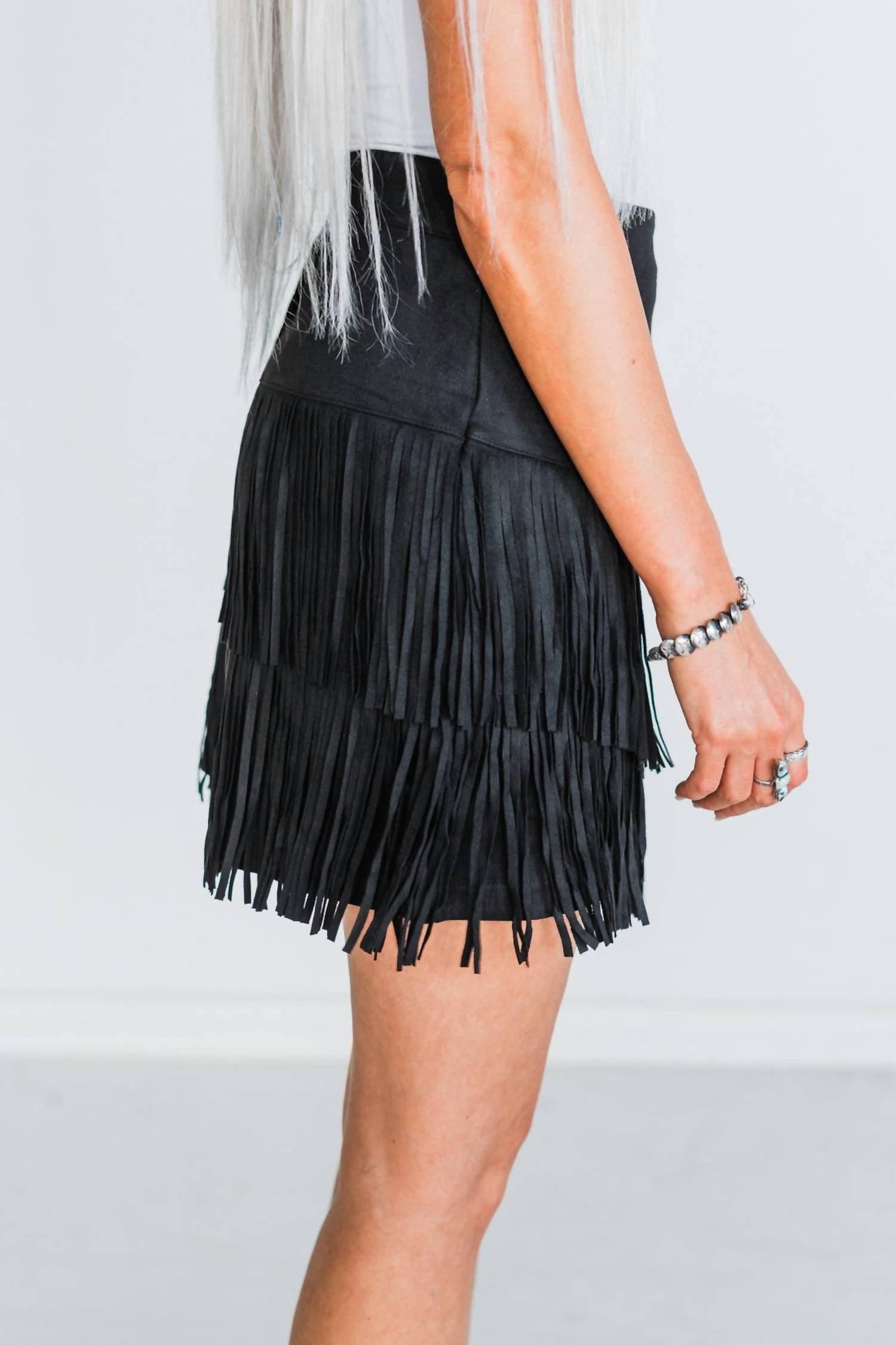 Sterling Kreek Fort Worth Fringe Skirt in black - women's skirt - detail view