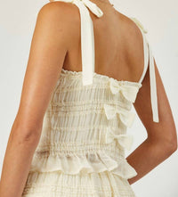 Isla Maude - Camille Smocked Bow Design Tie Strap Peplum Top