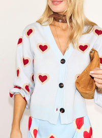 never fully dressed Heart V-neck Cardigan in blue - women's cardigan