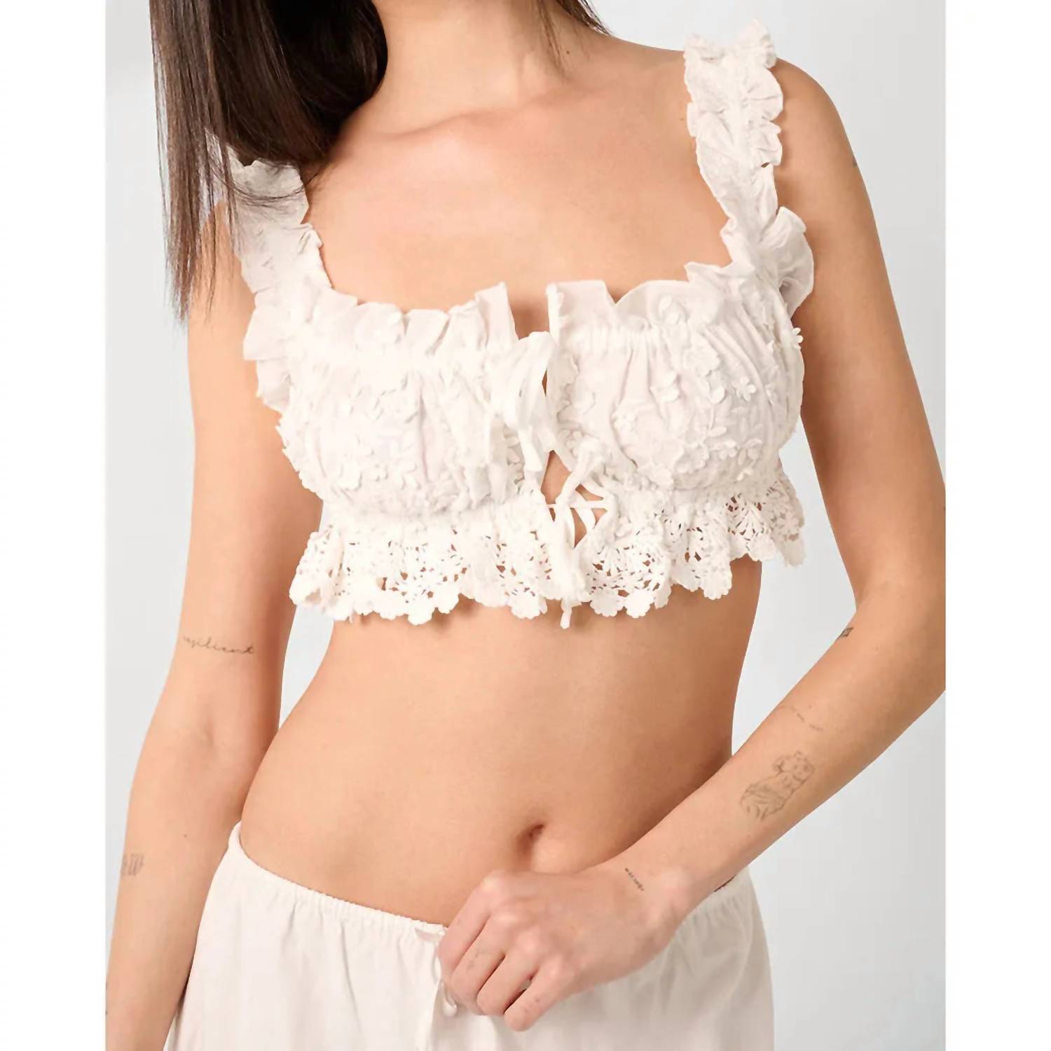 WE WORE WHAT Double Tie Top in beige - women's tank top - detail view