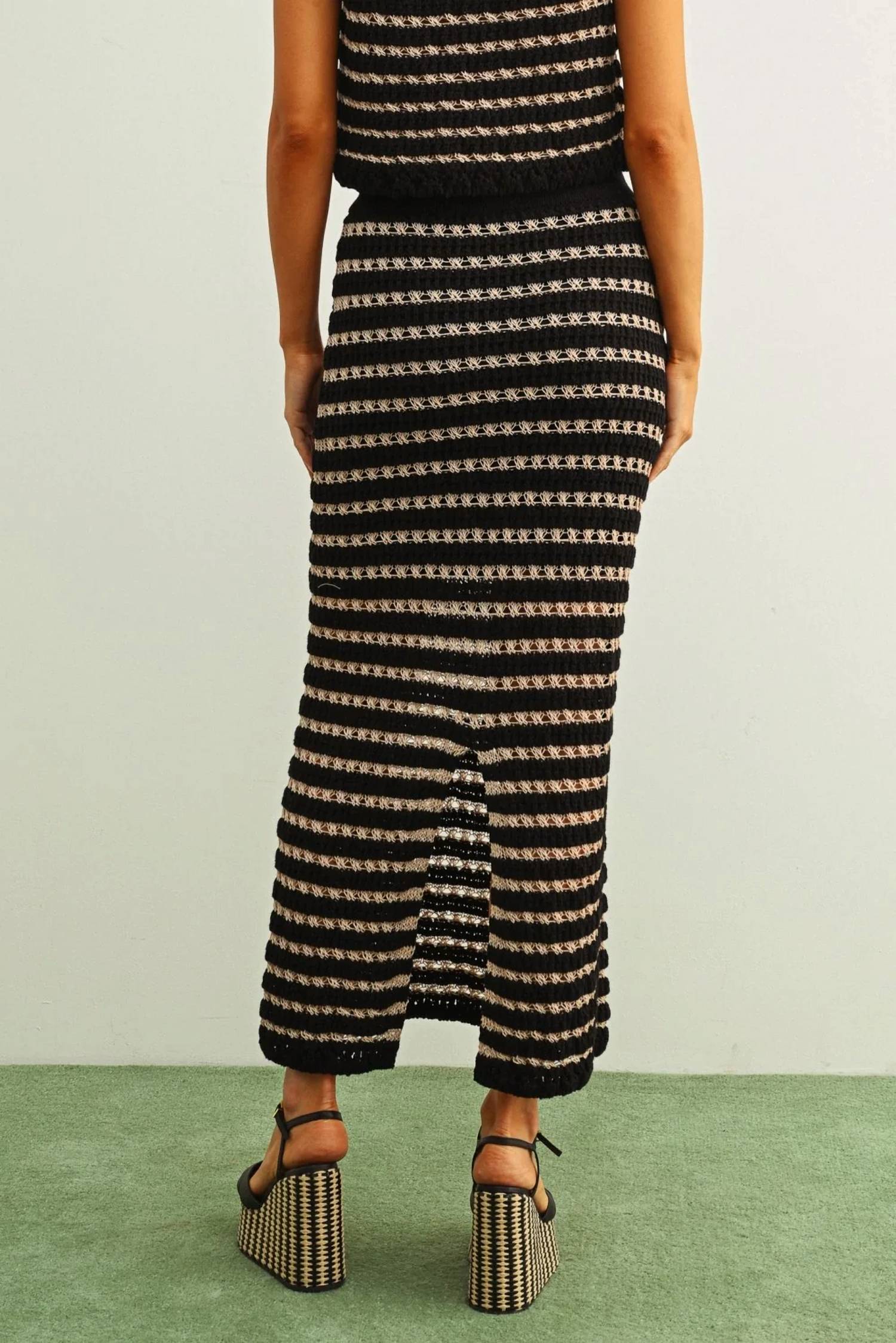 Nyland - Kerensa Crochet Knit Straight Long Skirt