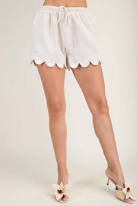 GLAM Scallop Hem Waffle Knit Puff Shorts in cream - women's shorts