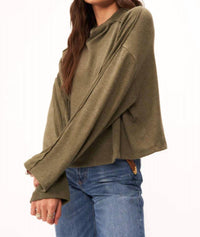 PROJECT SOCIAL T Modern Lover Cozy Top in alpine moss - women's long sleeve top - detail view
