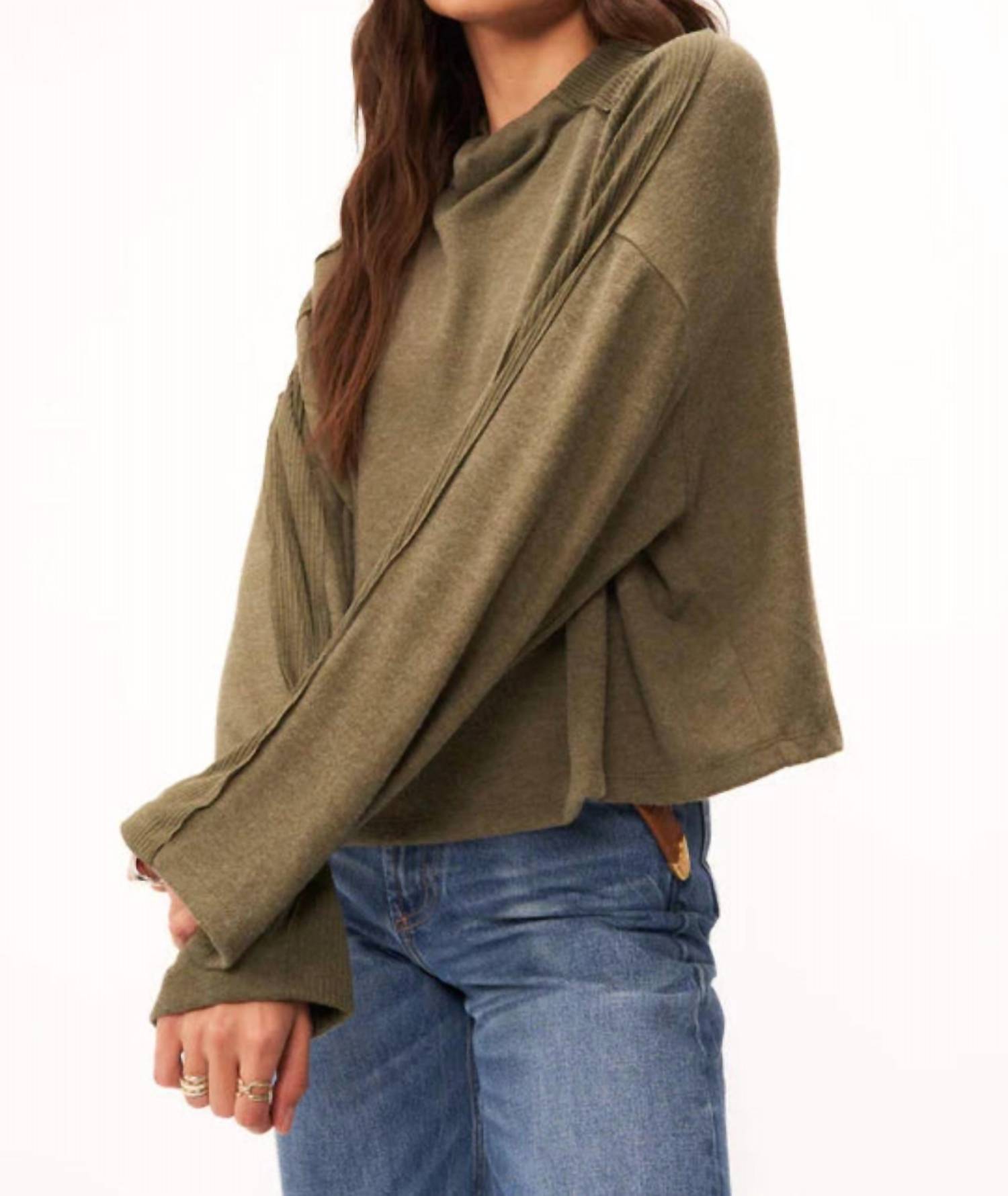 PROJECT SOCIAL T Modern Lover Cozy Top in alpine moss - women's long sleeve top - detail view