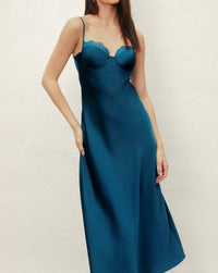 Dress Forum - Lace Trim Satin Slip Midi Dress