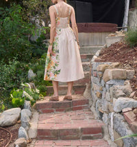 Moon River - Floral Print Belt Detail Sleeveless Midi Dress