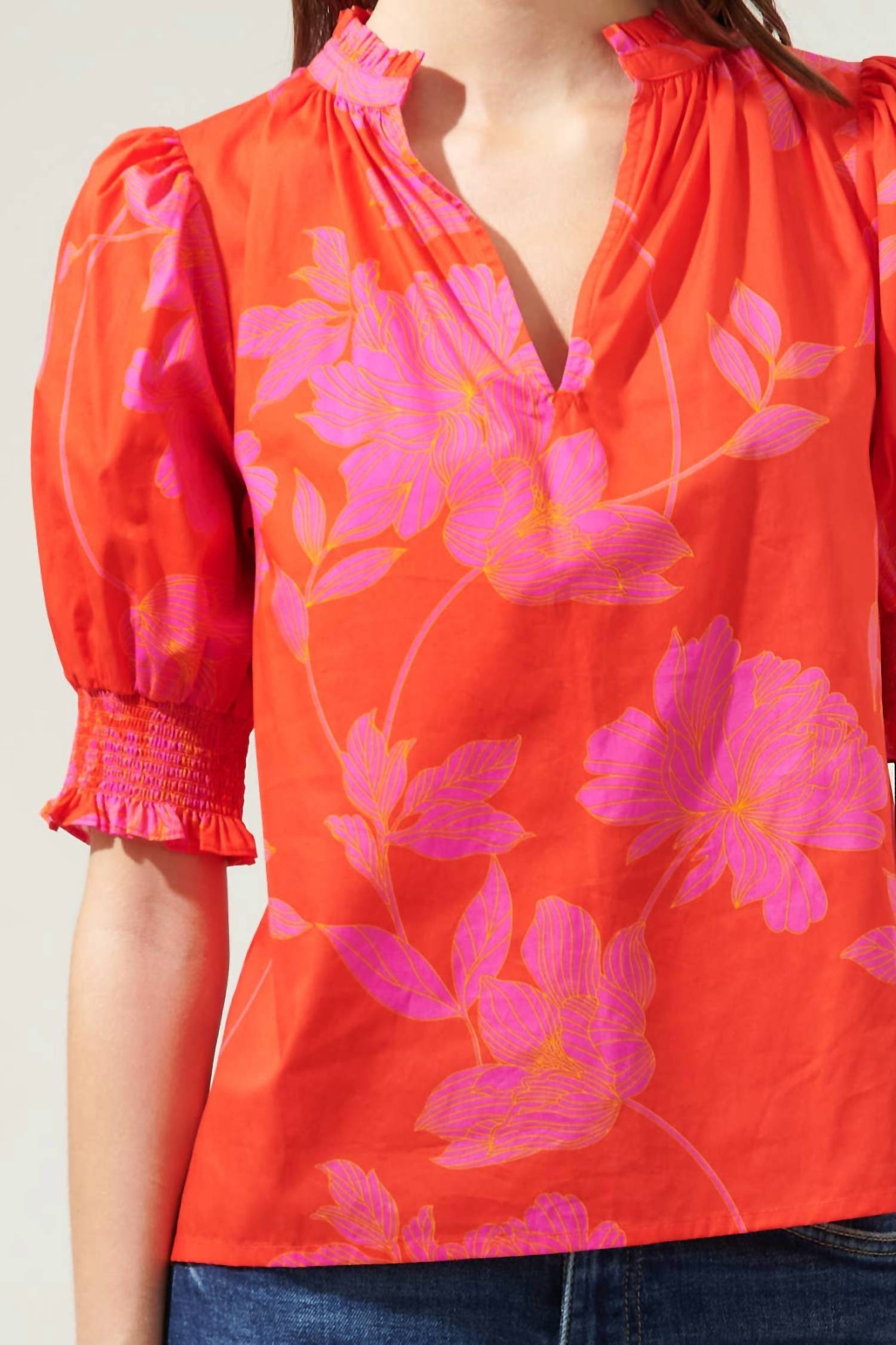 Sugarlips - Maylene Mile Floral Split Neck Top