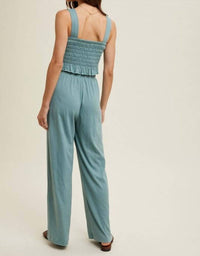 WISHLIST Crinkle Knit Top And Pants Set in dark sage - women's sleepwear - alternate view