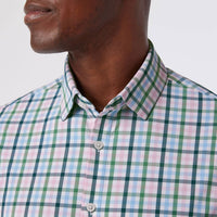 Mizzen + Main Leeward Classic Fit Long Sleeve Dress Shirt in leaf coastal plaid - men's shirt - detail view