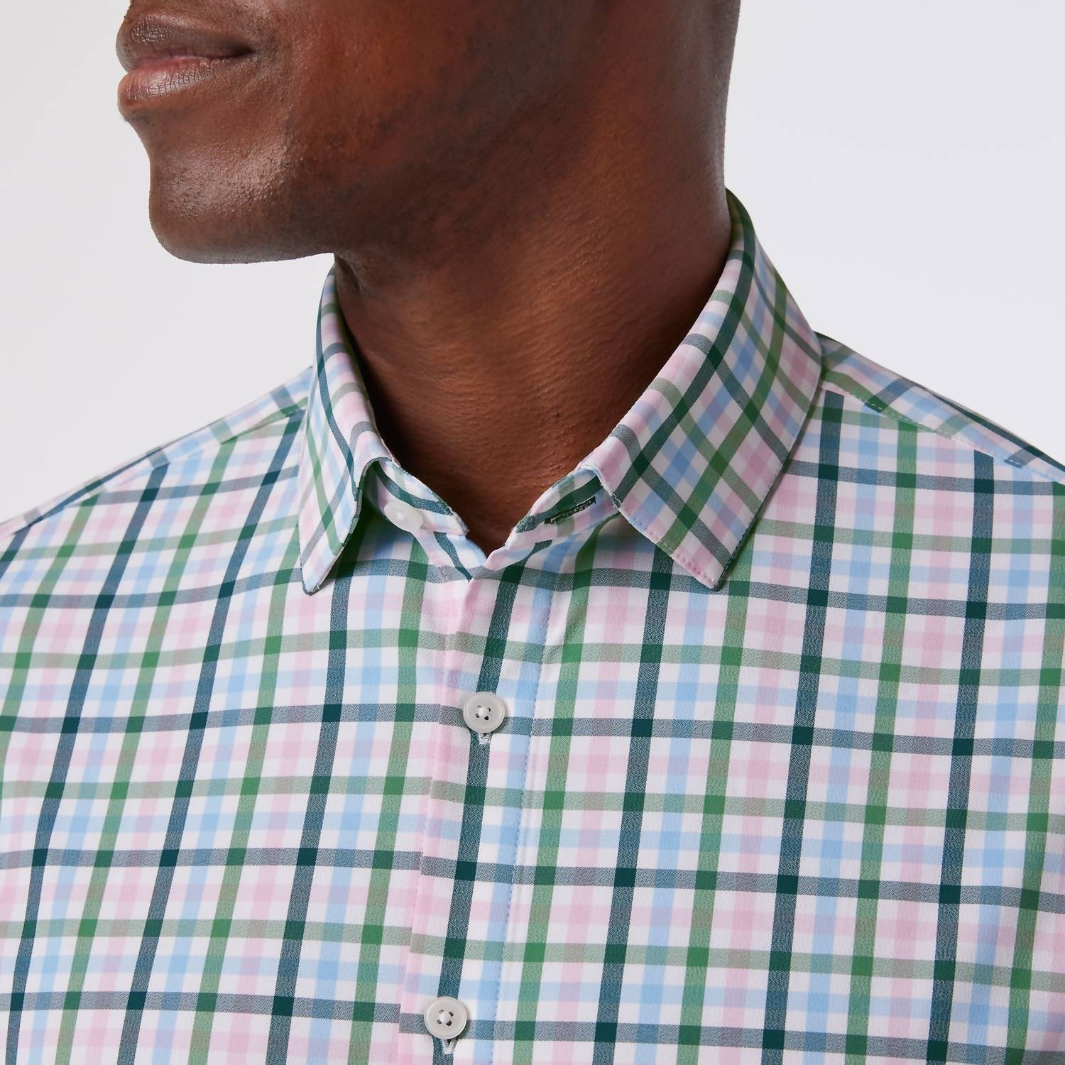 Mizzen + Main Leeward Classic Fit Long Sleeve Dress Shirt in leaf coastal plaid - men's shirt - detail view