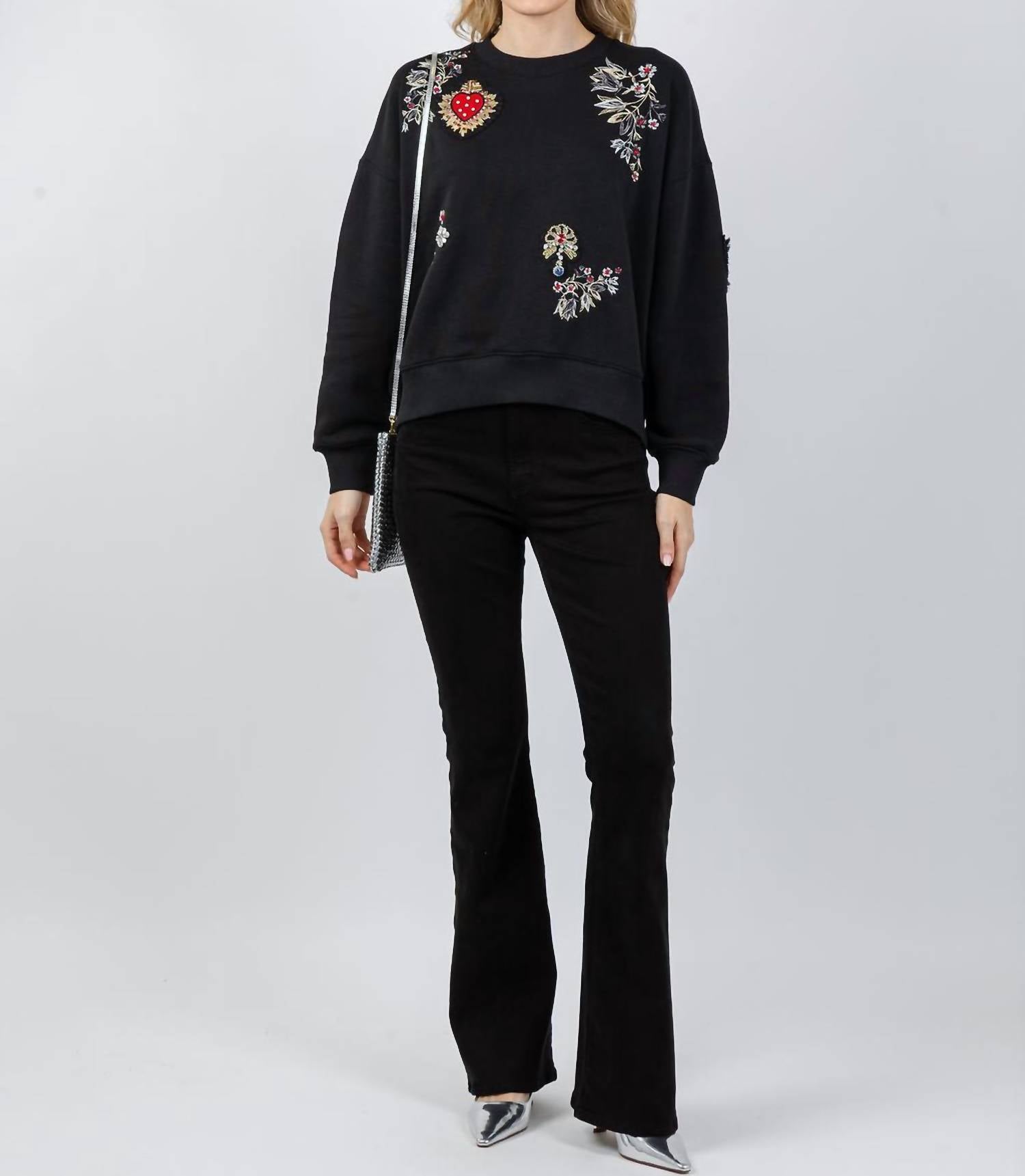 cinq a sept Heritage Patch Brandy Pullover Sweater in black multi - women's sweater - view 6