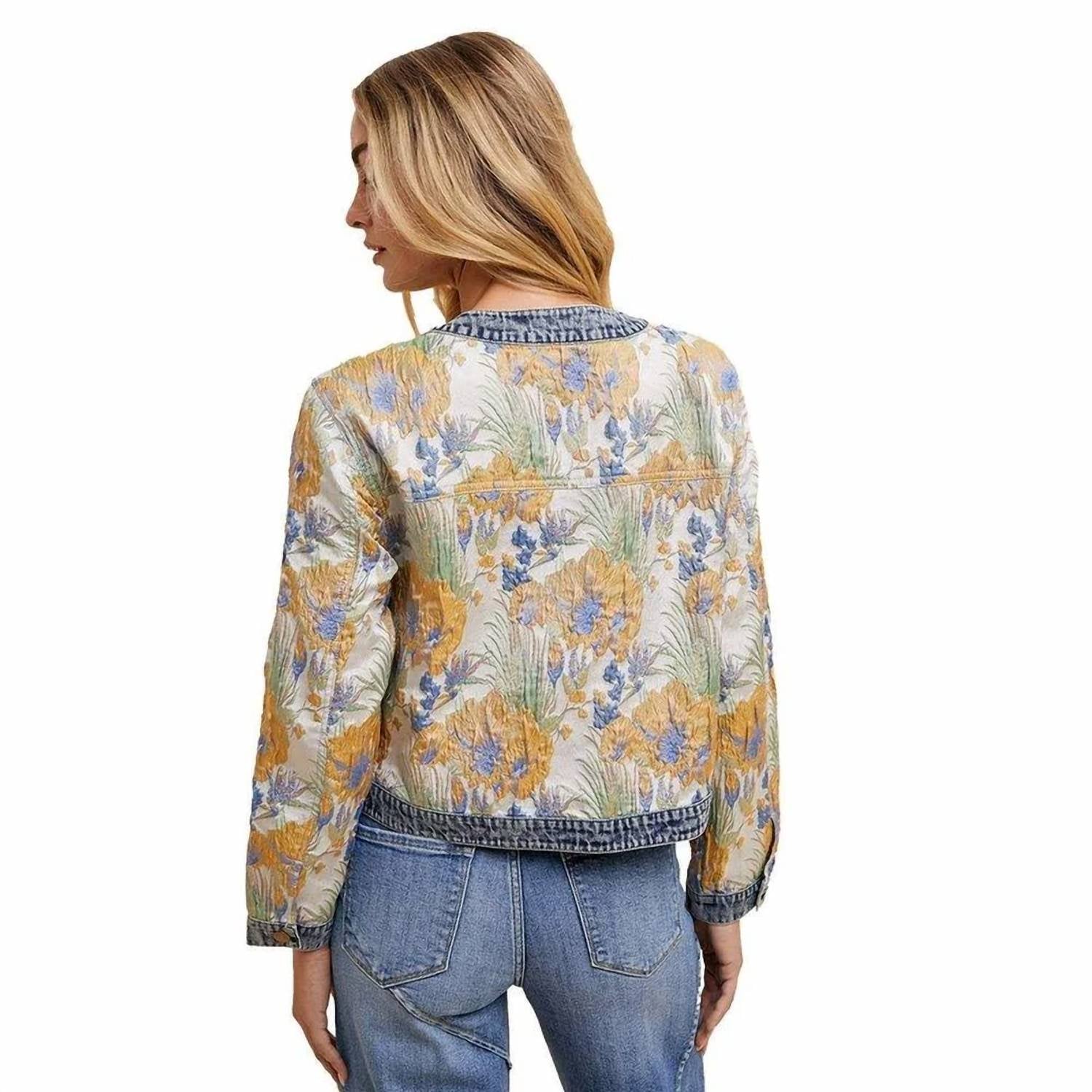 Anniewear - Floral Jacquard Contrast Jacket