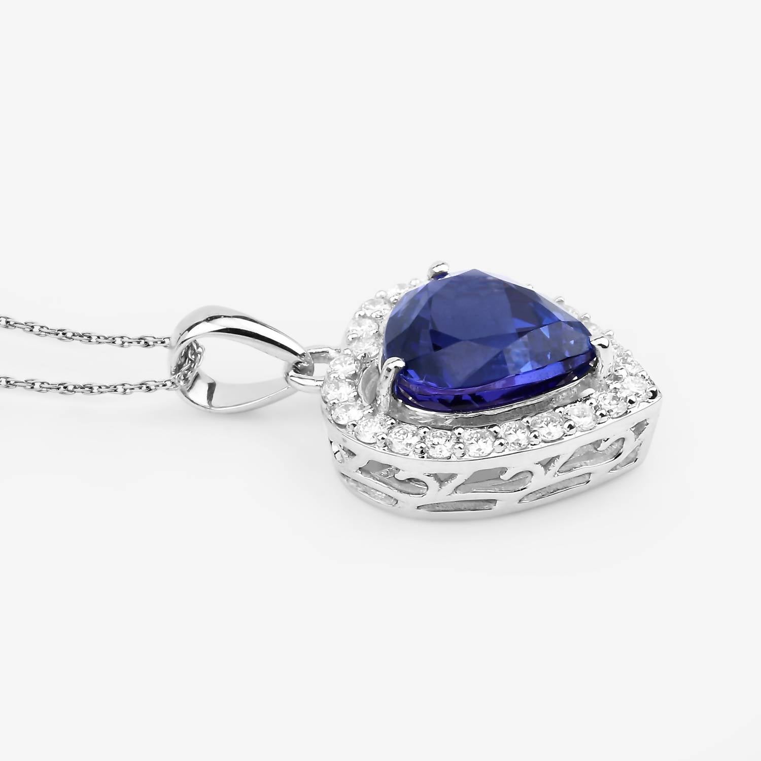 Diana M Jewels Women's Heart Natural Tanzanite Pendant Necklace (3.74 Ct) - Signature Plus in 14k white gold - women's jewelry - detail view