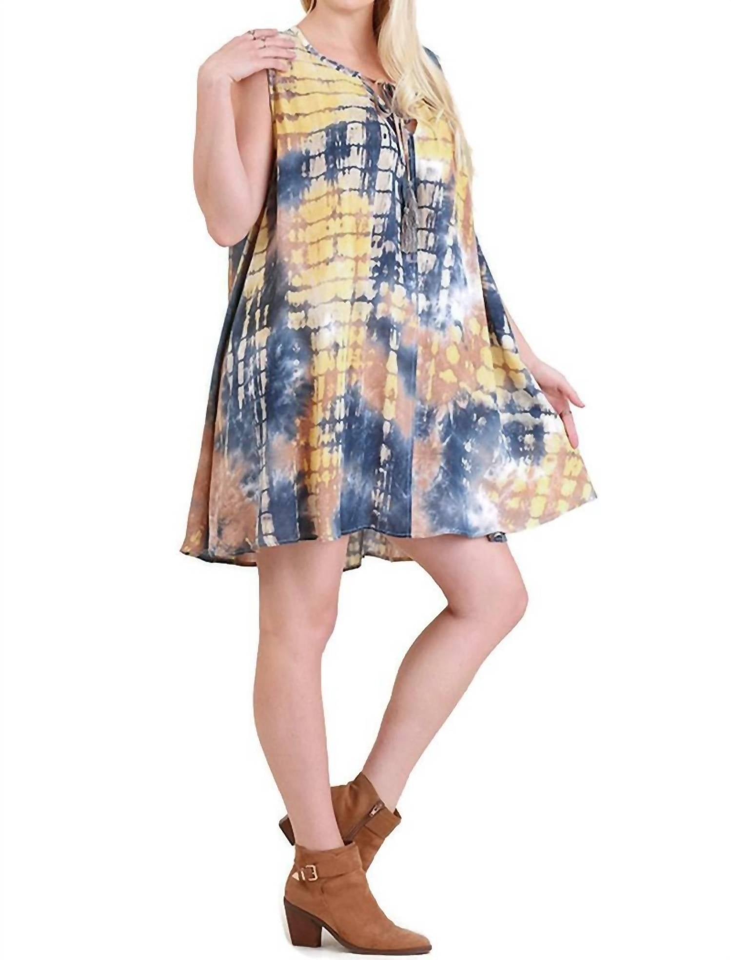 Umgee - Tie Dye Sleeveless Keyhole Dress - Plus