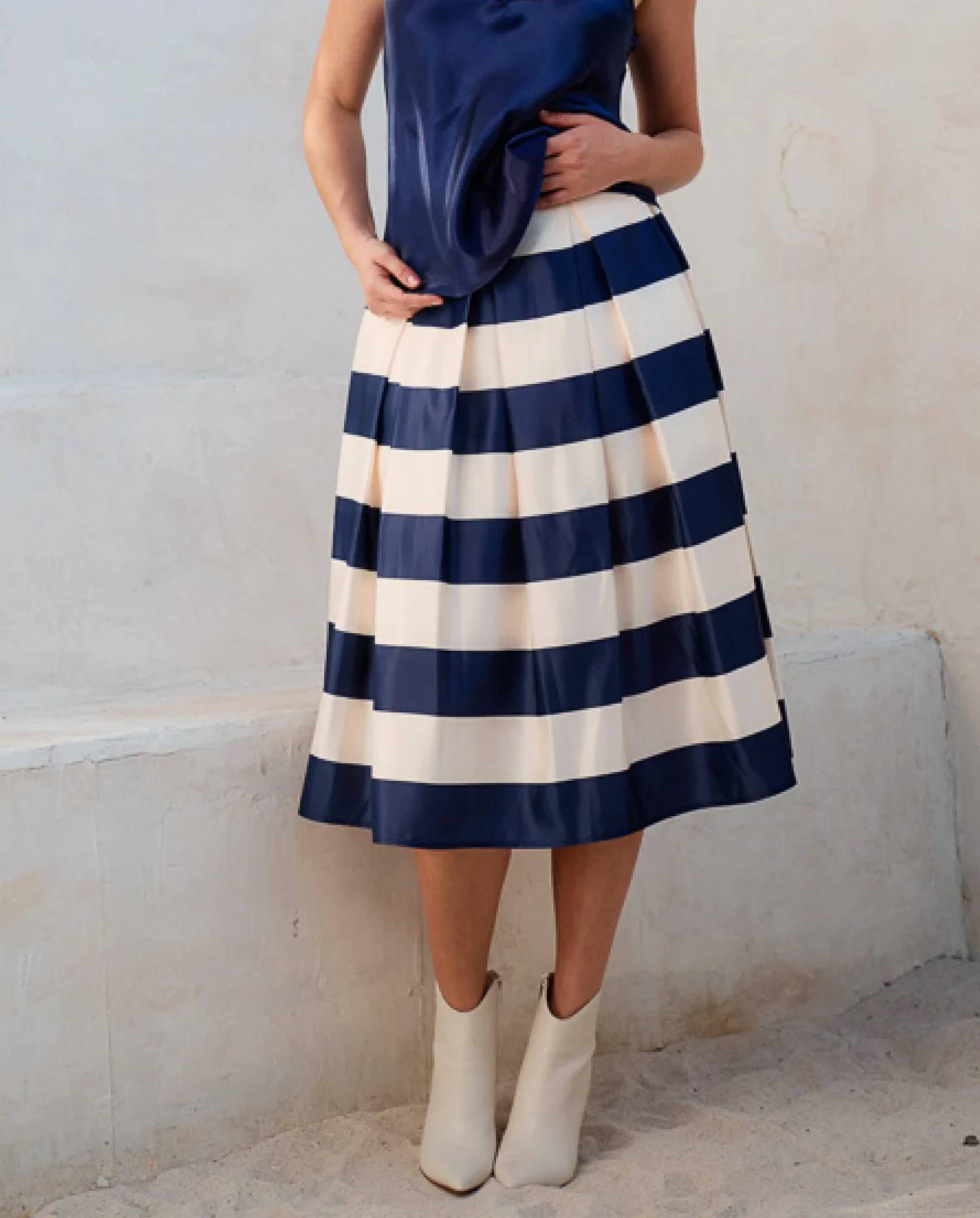 Jade By Jane - Striped Pleated Midi Skirt
