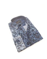 Eight X - Men's Denim Button Down Shirt With Floral Flocking