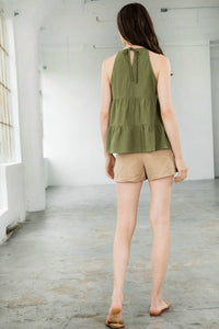 THML Natural Beauty Embroidered Top in olive - women's shirt - alternate view