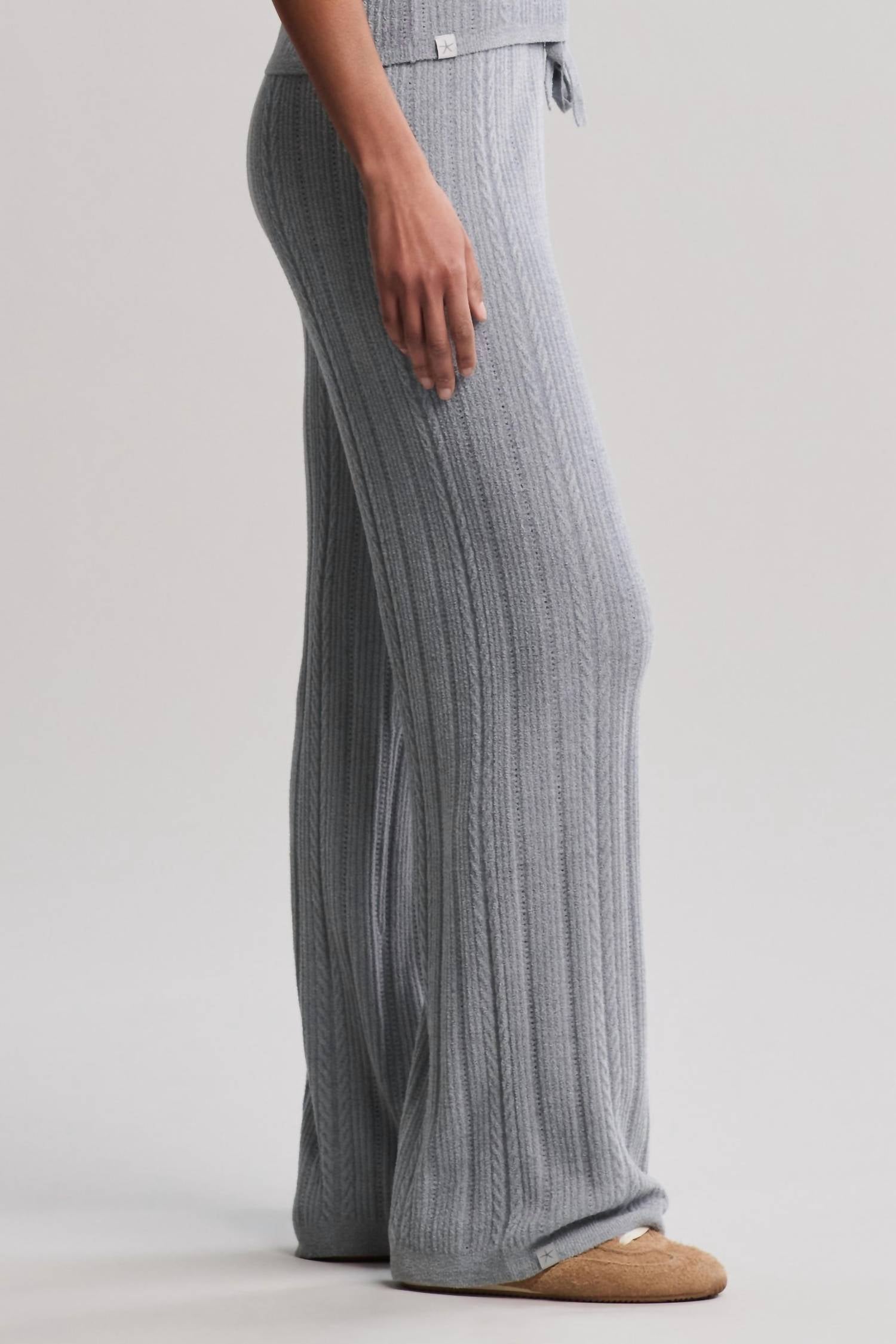 BAREFOOT DREAMS Cable Knit Ankle Pant in moonbeam - women's pants - detail view