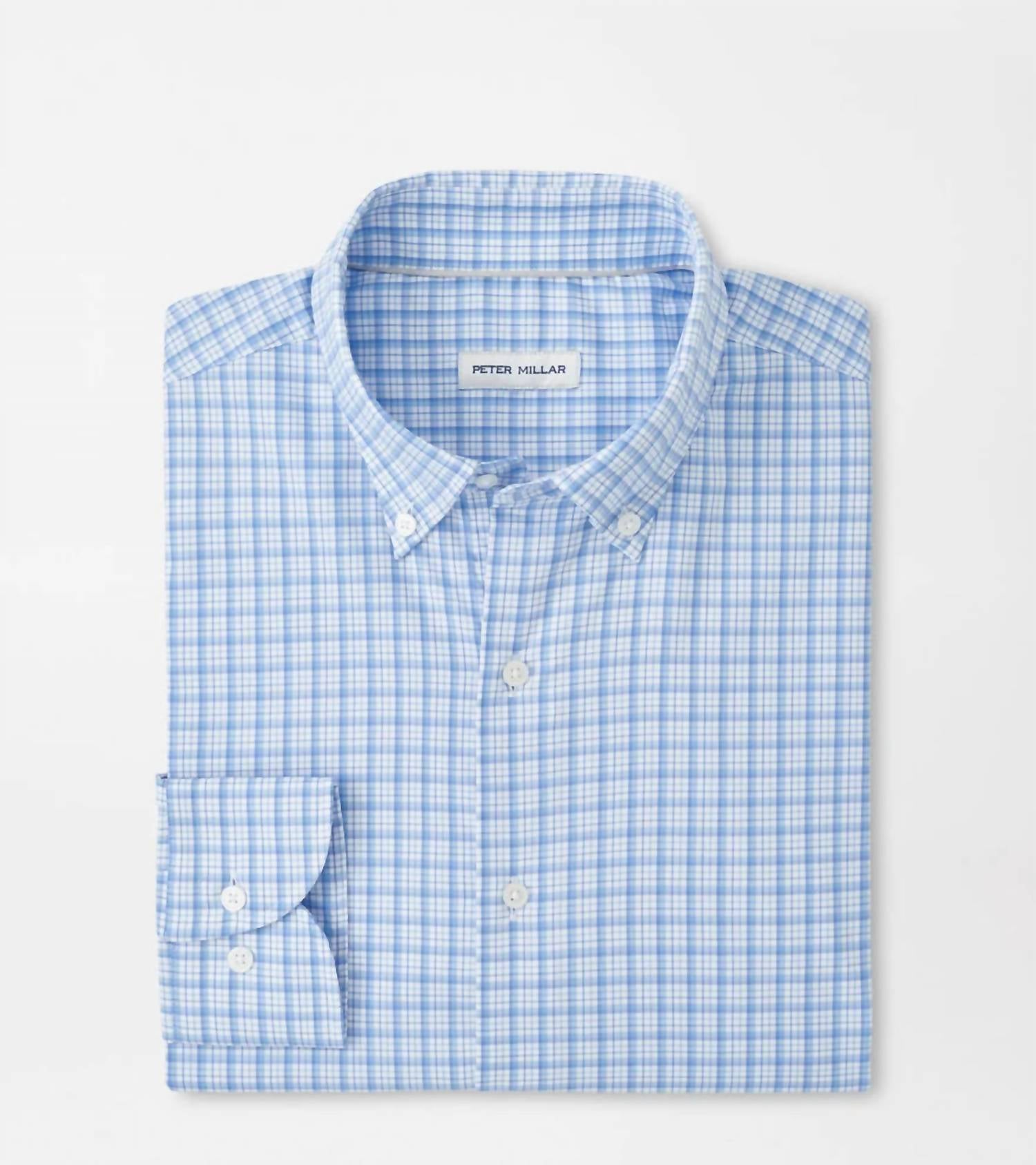 PETER MILLAR Calvin Crown Lite Cotton-stretch Sport Shirt in cottage blue - men's shirt - alternate view