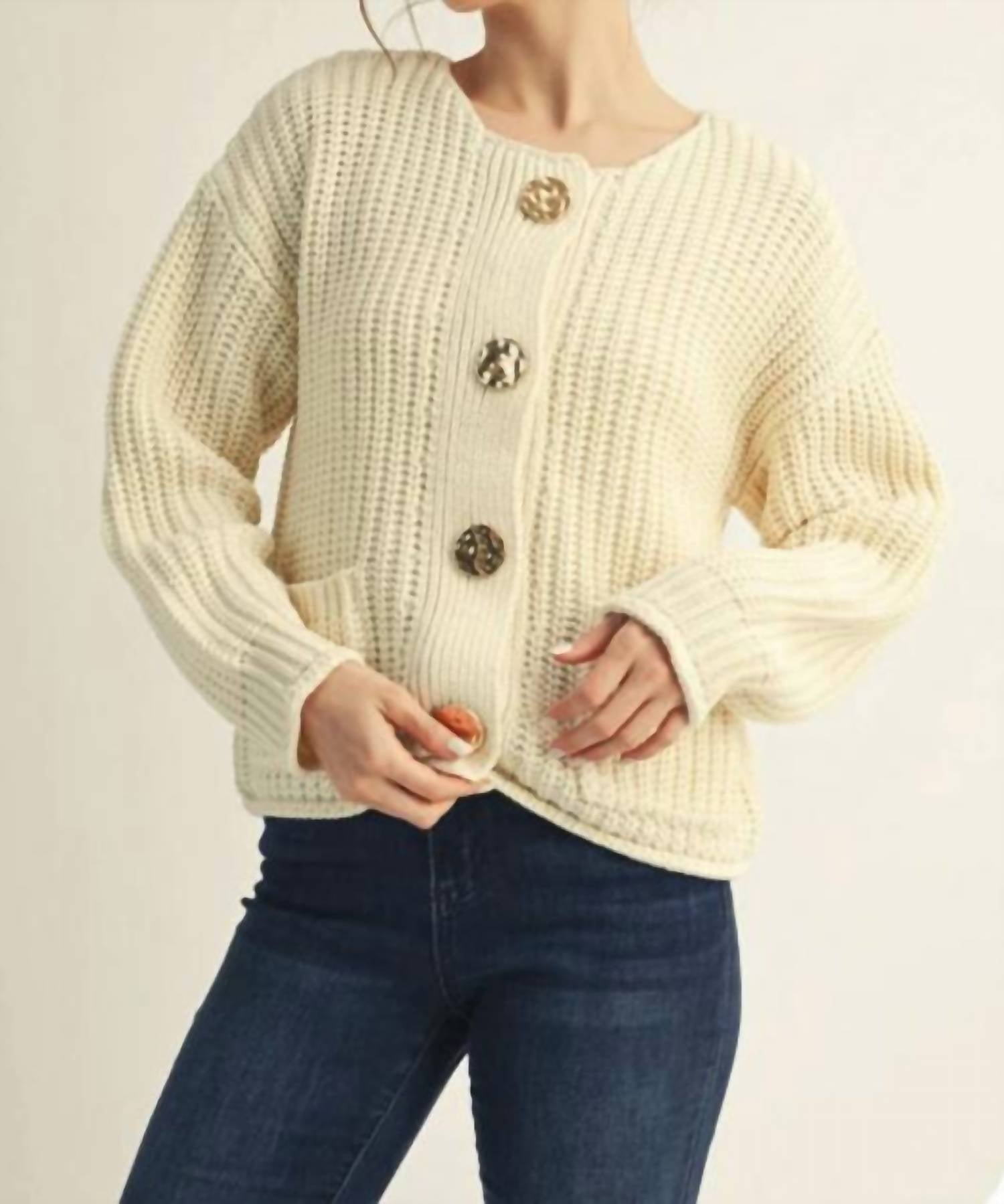 Jodifl Front Button Cardigan in cream - women's cardigan