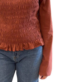 Ces Femme Brooks Long Sleeve Top in brick - women's blouse - detail view