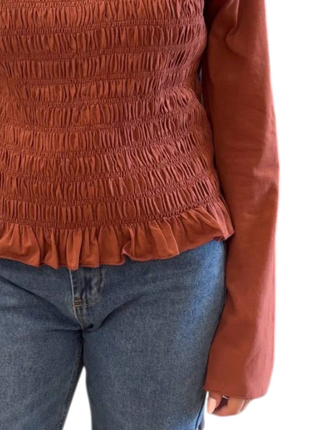Ces Femme Brooks Long Sleeve Top in brick - women's blouse - detail view