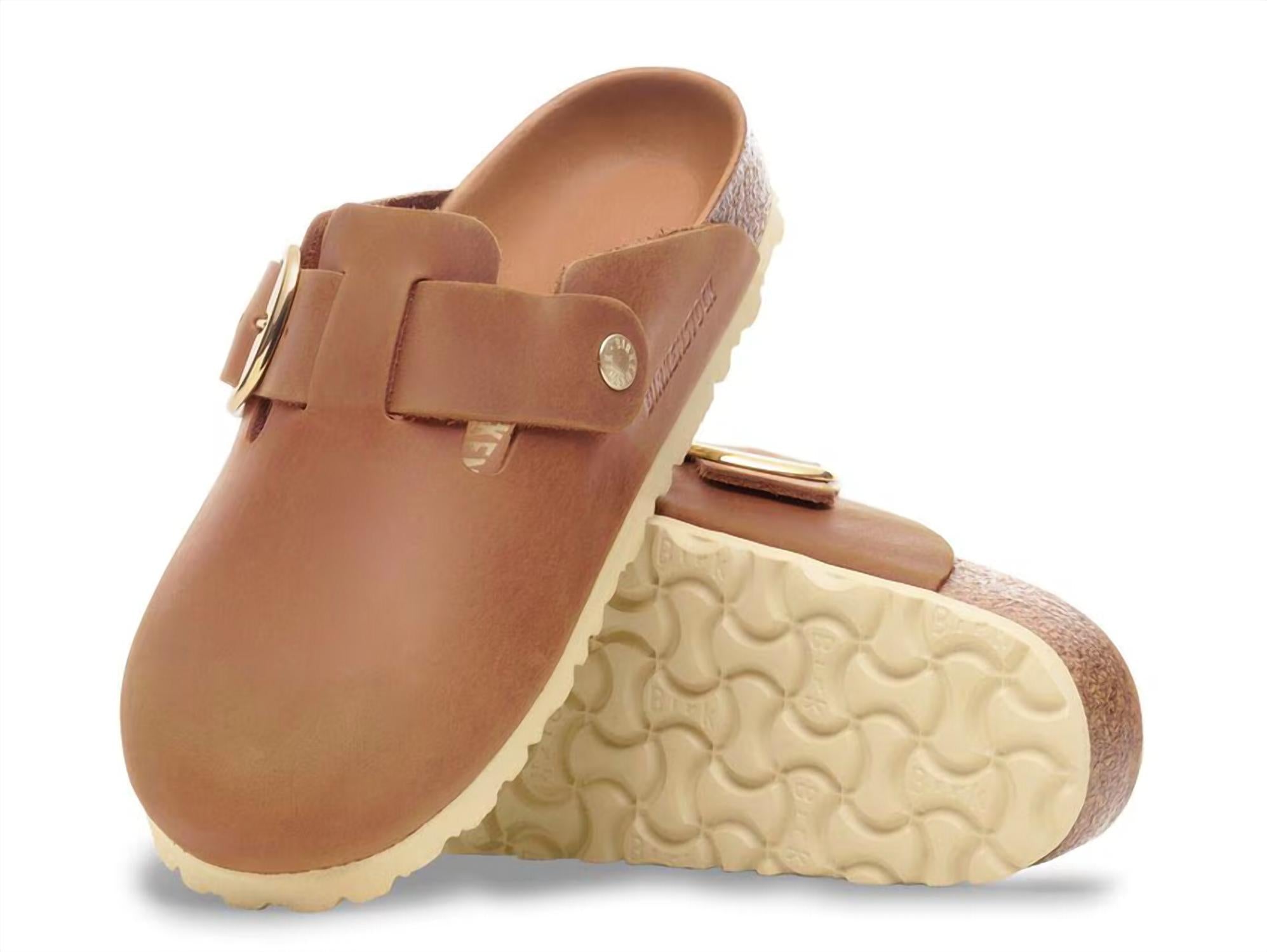 BIRKENSTOCK Women's Boston Big Buckle Leather Clog in cognac - women's shoe
