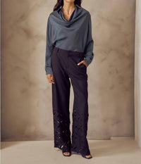 lalavon Laser Cut Wide Leg Pants in black - women's pants - alternate view
