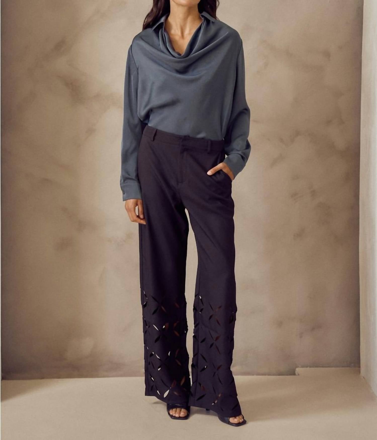 lalavon Laser Cut Wide Leg Pants in black - women's pants - alternate view
