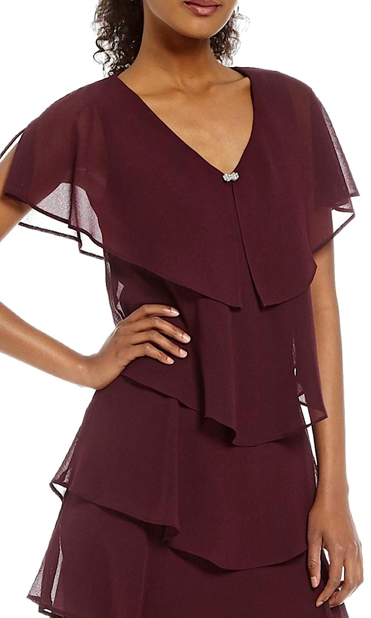 Slny - Georgette Tiered Capelet Dress