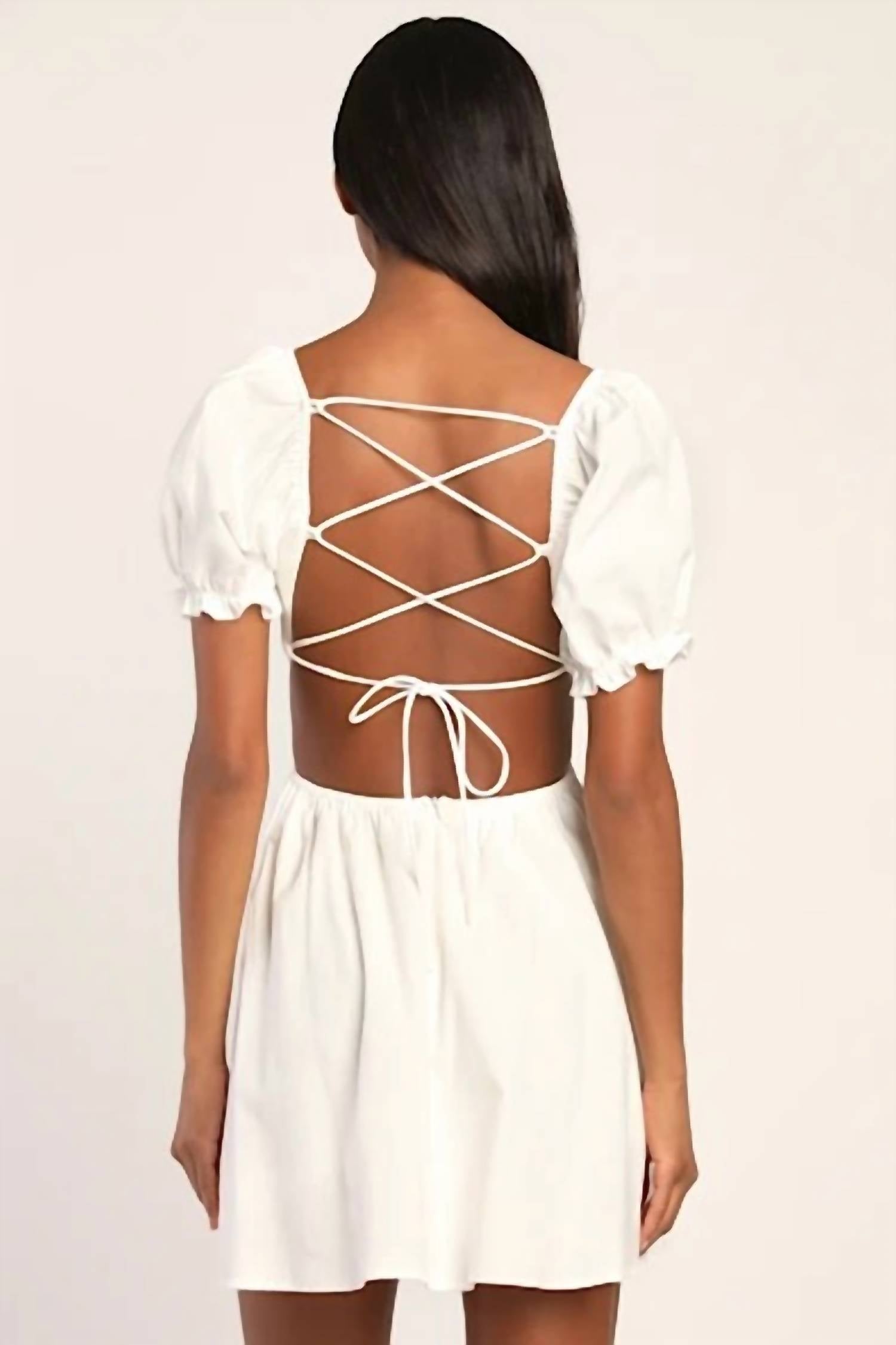 Lulus - Love The Feeling Puff Sleeve Lace-up Cutout Mini Dress