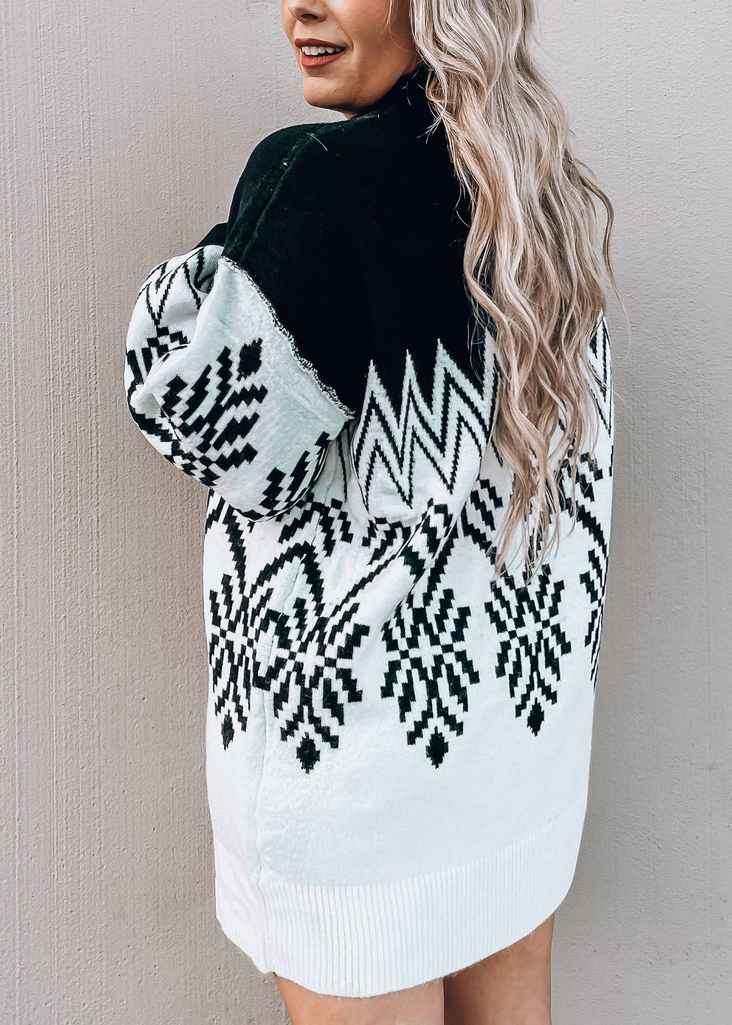 PROMESA Take Me To Aspen Mini Sweater Dress in black - women's dress - detail view