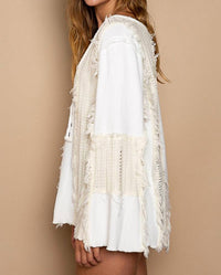 Pol - Flare Sleeve Contrast Panels V-neck Knit Top