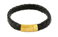 Tateossian Women's Plated Leather Graffiato Bracelet in black yellow gold - women's jewelry