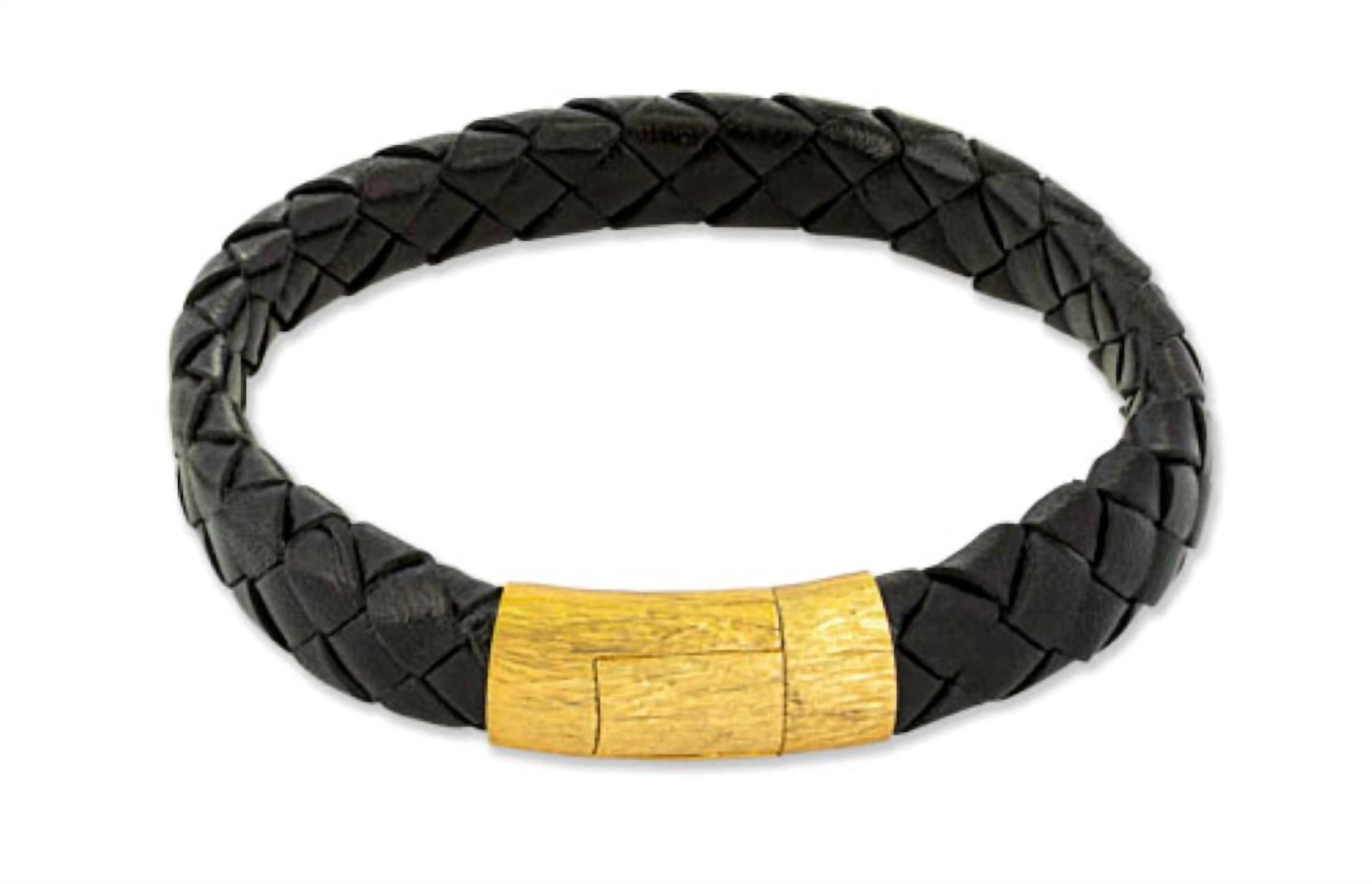 Tateossian Women's Plated Leather Graffiato Bracelet in black yellow gold - women's jewelry
